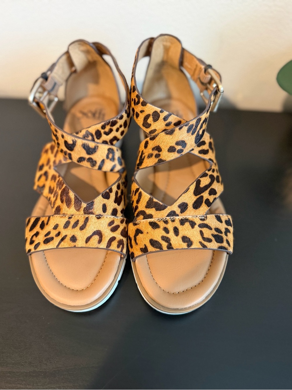 Sofft Leopard Print Strappy Sandals - Tan/Black